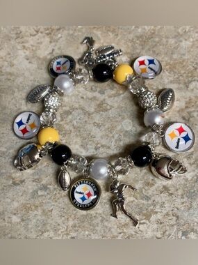 Pittsburgh Steelers Charm Bracelet - Black, Yellow, White